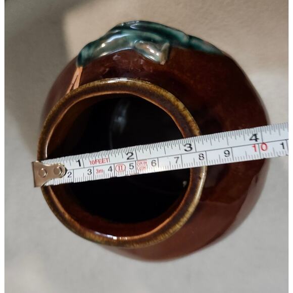 Brown Pottery Glazed Vase Jar Cricket 3d Emblem on Front Bug - Picture 6 of 8